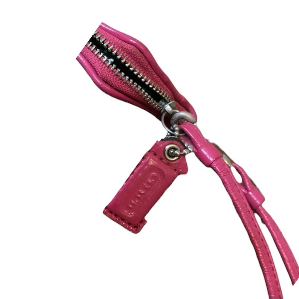 Coach Poppy Wristlet RedPink Gently Pre Loved H 4"x W 5"  Strap 6" Coach Tag - Picture 7 of 8